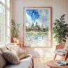 Large Framed Angkor Wat Cambodia Watercolor Wall Art - Cozy Living Room - Portrait