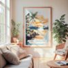 Large Framed Biscayne National Park Watercolor Wall Art - Cozy Living Room - Portrait