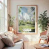 Large Framed Central Park New York Watercolor Wall Art - Cozy Living Room - Portrait