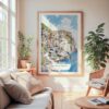 Large Framed Cinque Terre Manarola Watercolor Wall Art - Cozy Living Room - Portrait