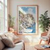 Large Framed Cinque Terre Manarola Watercolor Wall Art - Cozy Living Room - Portrait