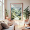 Large Framed Ha Giang Vietnam Watercolor Wall Art - Cozy Living Room - Portrait