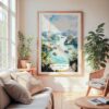 Large Framed Ha Long Bay Vietnam Watercolor Wall Art - Cozy Living Room - Portrait