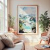 Large Framed Ha Long Bay Vietnam Watercolor Wall Art - Cozy Living Room - Portrait