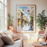 Large Framed Hoi An Vietnam Watercolor Wall Art - Cozy Living Room - Portrait