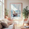 Large Framed Hong Kong Watercolor Wall Art - Cozy Living Room - Portrait