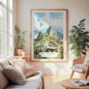 Large Framed Machu Picchu Watercolor Wall Art - Cozy Living Room - Portrait