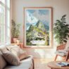 Large Framed Machu Picchu Watercolor Wall Art - Cozy Living Room - Portrait