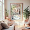 Large Framed Marrakesh Morocco Watercolor Wall Art - Cozy Living Room - Portrait