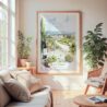 Large Framed Napa Valley Watercolor Wall Art - Cozy Living Room - Portrait