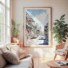 Large Framed New Orleans Bourbon Street Watercolor Wall Art - Cozy Living Room - Portrait