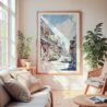 Large Framed New Orleans Bourbon Street Watercolor Wall Art - Cozy Living Room - Portrait