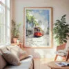 Large Framed New Orleans Canal Street Watercolor Wall Art - Cozy Living Room - Portrait