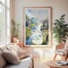 Large Framed Ninh Binh Vietnam Watercolor Wall Art - Cozy Living Room - Portrait