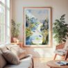 Large Framed Ninh Binh Vietnam Watercolor Wall Art - Cozy Living Room - Portrait