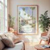 Large Framed Palm Springs California Watercolor Wall Art - Cozy Living Room - Portrait