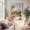Large Framed Sedona Arizona Watercolor Wall Art - Cozy Living Room - Portrait