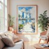 Large Framed Singapore Watercolor Wall Art - Cozy Living Room - Portrait
