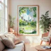 Large Framed Summer in Central Park New York Watercolor Wall Art - Cozy Living Room - Portrait