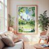 Large Framed Summer in Central Park New York Watercolor Wall Art - Cozy Living Room - Portrait