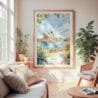 Large Framed Sydney Opera House Watercolor Wall Art - Cozy Living Room - Portrait