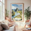 Large Framed Tam Cốc Ninh Binh Watercolor Wall Art - Cozy Living Room - Portrait