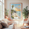 Large Framed Tulum Mexico Watercolor Wall Art - Cozy Living Room - Portrait