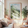 Large Framed Ubud Bali Watercolor Wall Art - Cozy Living Room - Portrait
