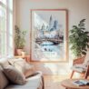 Large Framed White Christmas Central Park New York Watercolor in Winter Wall Art - Cozy Living Room - Portrait