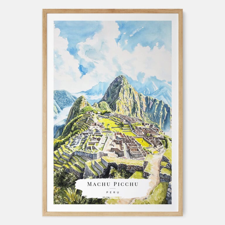 Machu Picchu Watercolor Art Print - Main - Wood Frame
