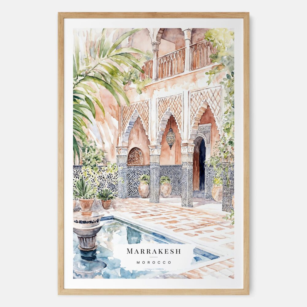 Marrakesh Morocco Watercolor Art Print - Main - Wood Frame