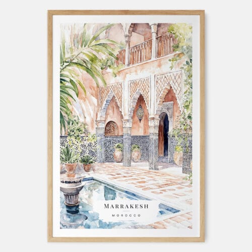 Marrakesh Morocco Watercolor Art Print - Main - Wood Frame