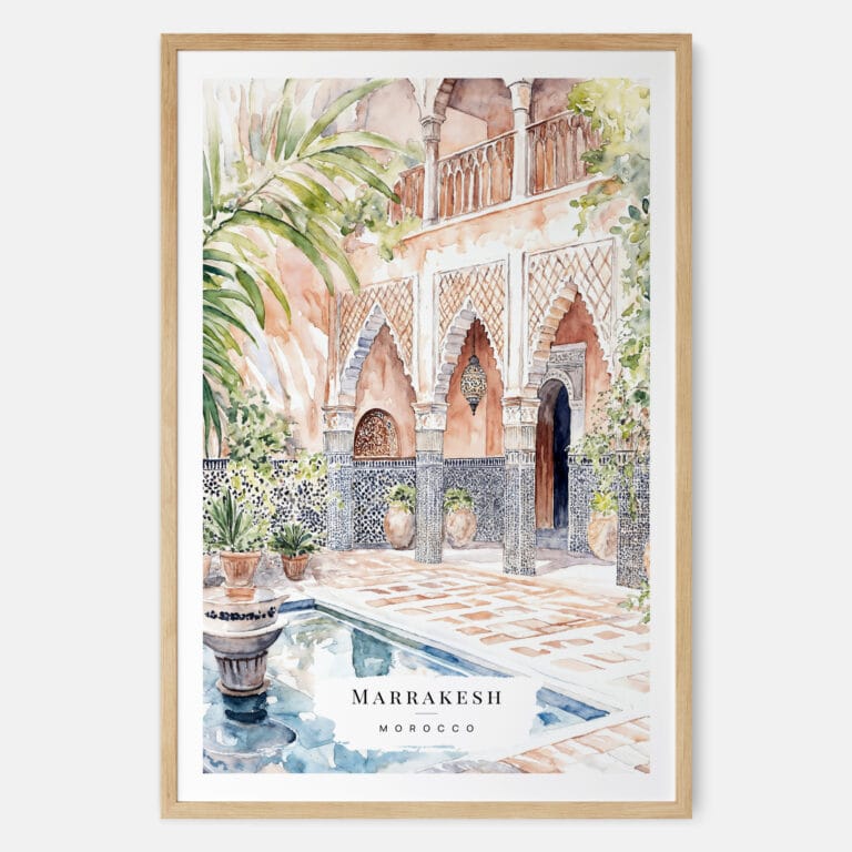 Marrakesh Morocco Watercolor Art Print - Main - Wood Frame