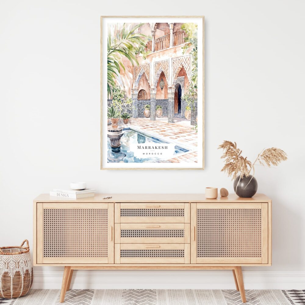Marrakesh Morocco Watercolor Art Print - Shelf - Portrait Marrakesh Morocco Watercolor Art Print - Shelf - Portrait