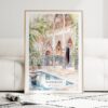 Marrakesh Morocco Watercolor Art Print - Wood Frame standing on Floor