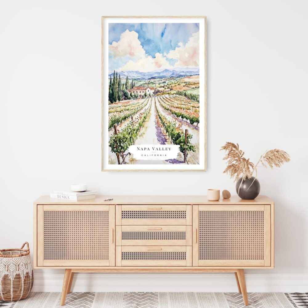 Napa Valley Vineyard Watercolor Art Print - Shelf - Portrait Napa Valley Vineyard Watercolor Art Print - Shelf - Portrait
