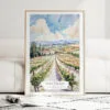 Napa Valley Vineyard Watercolor Art Print - Wood Frame standing on Floor