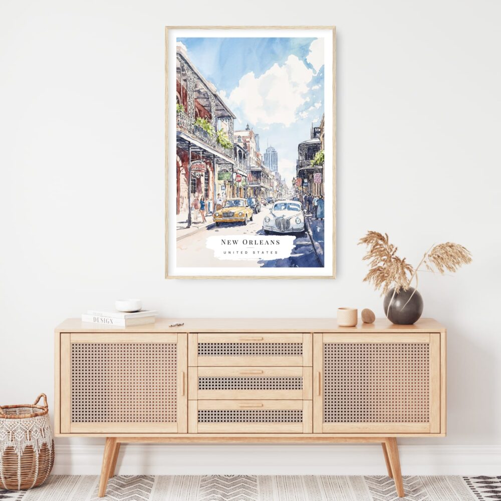 New Orleans Bourbon Street Watercolor Art Print - Shelf - Portrait New Orleans Bourbon Street Watercolor Art Print - Shelf - Portrait