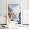 New Orleans Bourbon Street Watercolor Art Print - Wood Frame standing on Floor