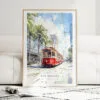 New Orleans Canal Street Watercolor Art Print - Wood Frame standing on Floor