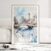 New York City Central Park Watercolor in Winter Art Print - Wood Frame standing on Floor