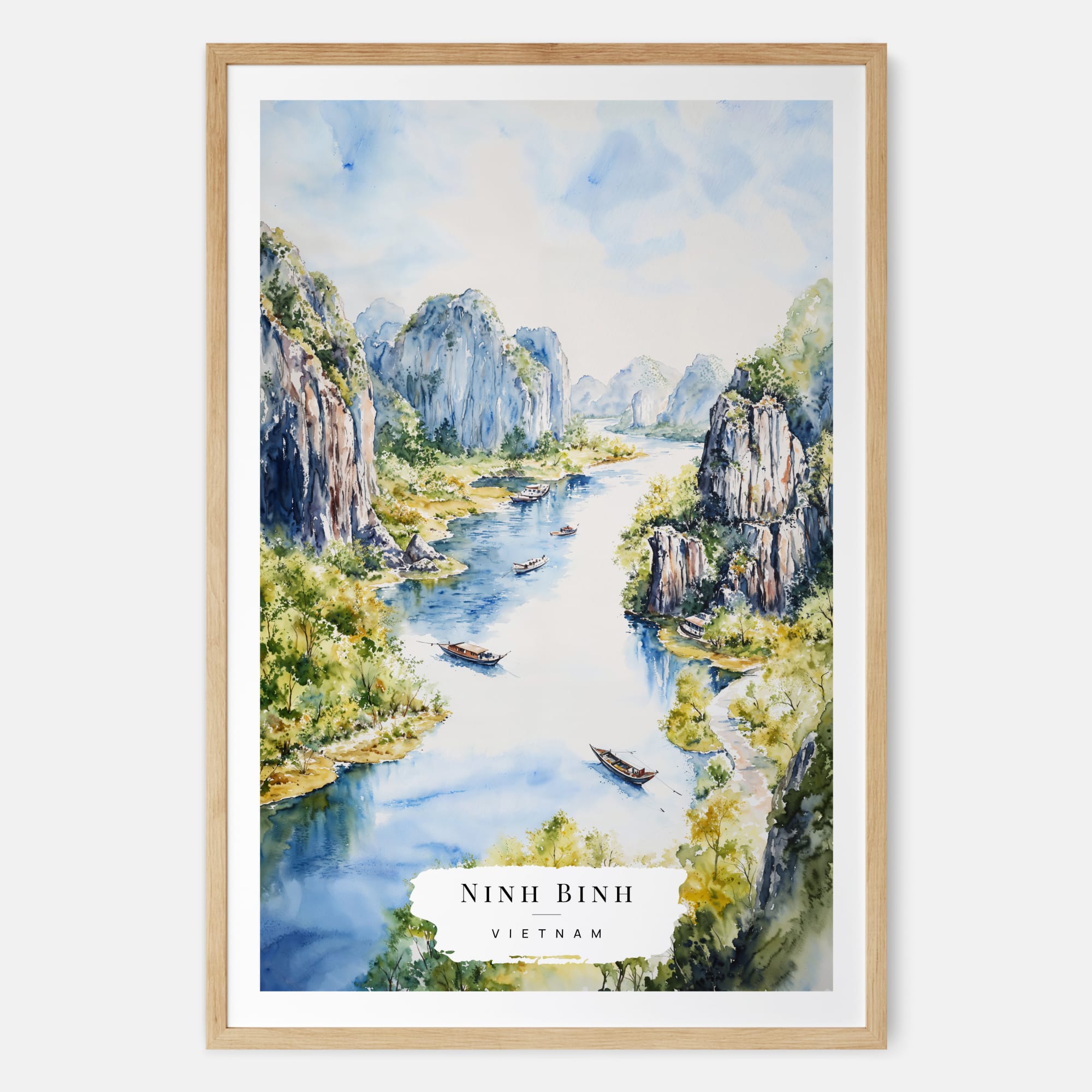 Ninh Binh Watercolor Painting – Vietnam Travel Art Print