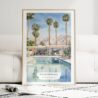 Palm Springs Pool Villa Watercolor Art Print - Wood Frame standing on Floor