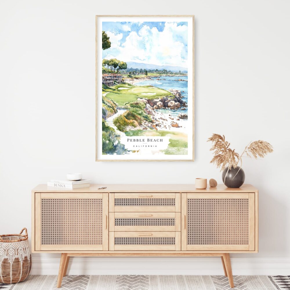 Pebble Beach Golf Course Watercolor Art Print - Shelf - Portrait Pebble Beach Golf Course Watercolor Art Print - Shelf - Portrait