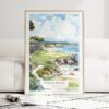 Pebble Beach Golf Course Watercolor Art Print - Wood Frame standing on Floor