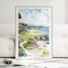 Pebble Beach Golf Course Watercolor Art Print - Wood Frame standing on Floor