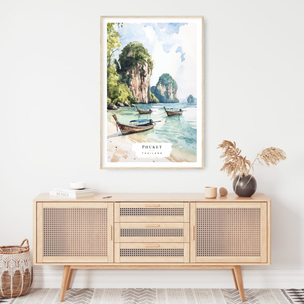 Phuket Thailand Watercolor Art Print - Shelf - Portrait Phuket Thailand Watercolor Art Print - Shelf - Portrait