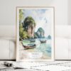 Phuket Thailand Watercolor Art Print - Wood Frame standing on Floor