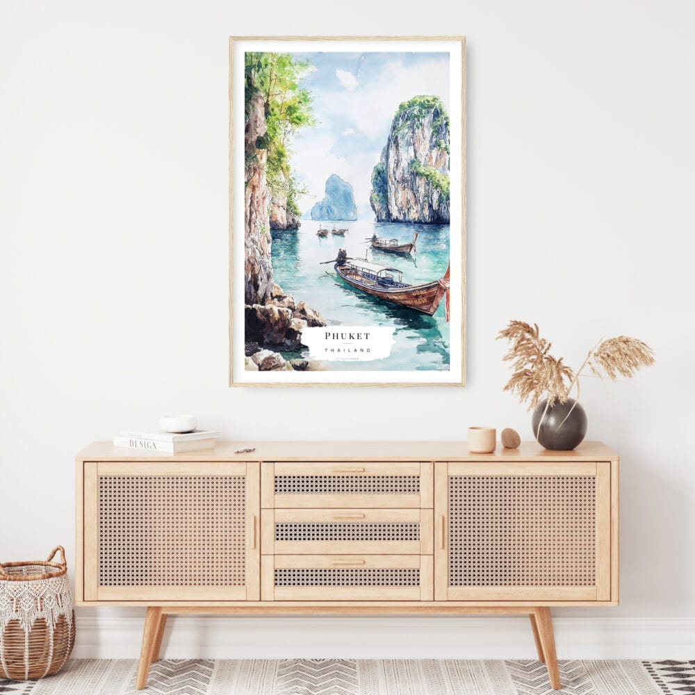 Phuket Watercolor Art Print - Shelf - Portrait Phuket Watercolor Art Print - Shelf - Portrait