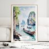 Phuket Watercolor Art Print - Wood Frame standing on Floor